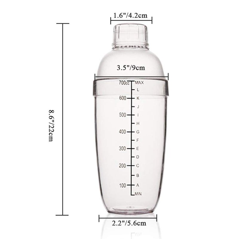 FEOOWV Plastic Cocktail Shaker, Hand Drink Mixer Boba Tea Shaker Cup with Scales,Bar Tool Transparent (24 oz / 700cc) - Image 2